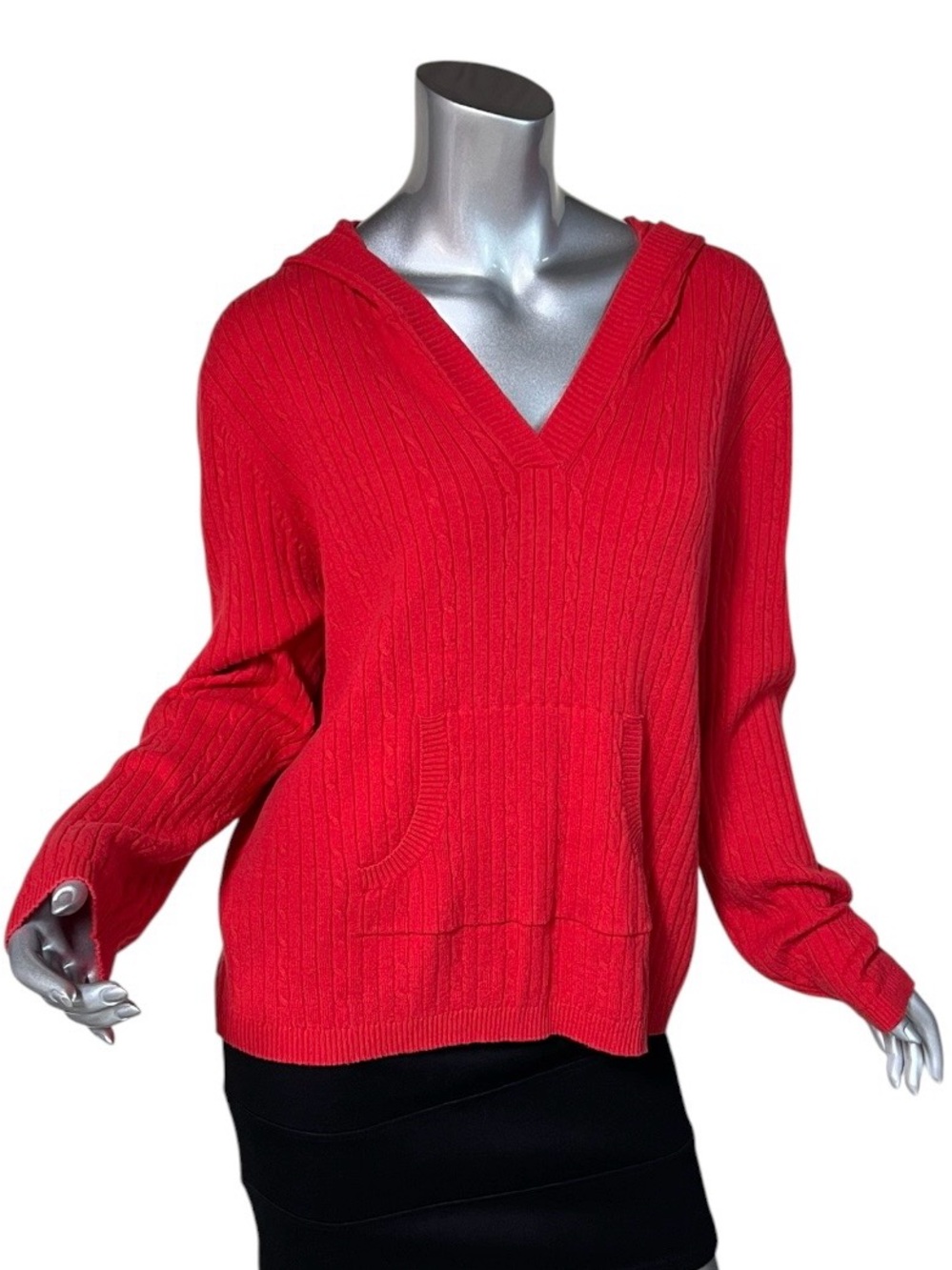 Sag Harbor Bright Red Cable Knit Light Weight Sweater Hoodie Women’s XL